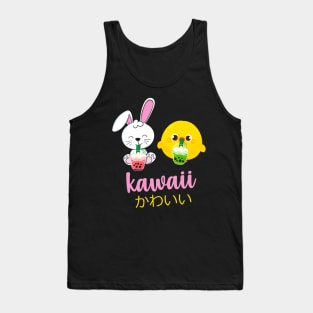 Kawaii cute anime bunny and duck drinking bubble tea Tank Top